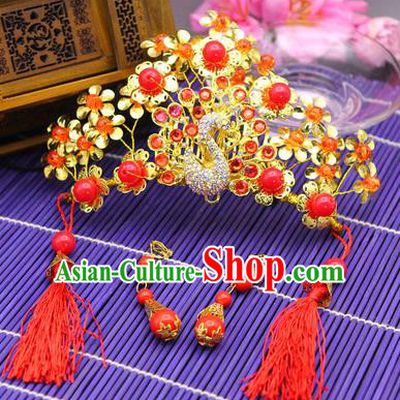 Traditional Handmade Chinese Ancient Classical Hair Accessories Barrettes Hairpin, Bride Wedding Hair Sticks and Earrings, Hair Fascinators Hairpins for Women