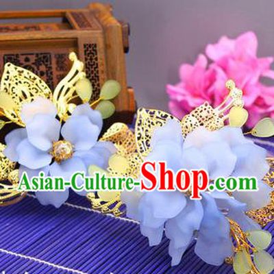 Traditional Handmade Chinese Ancient Classical Hair Accessories Barrettes Hairpin, Bride Wedding Silk Flower Hair Sticks, Hair Fascinators Hairpins for Women