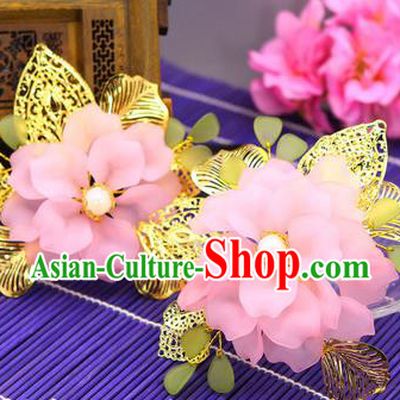 Traditional Handmade Chinese Ancient Classical Hair Accessories Barrettes Hairpin, Bride Wedding Silk Flower Hair Sticks, Hair Fascinators Hairpins for Women