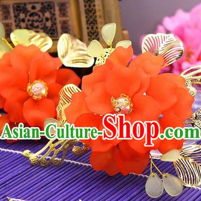 Traditional Handmade Chinese Ancient Classical Hair Accessories Barrettes Hairpin, Bride Wedding Silk Flower Hair Sticks, Hair Fascinators Hairpins for Women