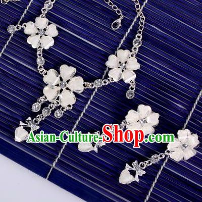 Traditional Handmade Chinese Ancient Classical Hair Accessories Frontlet, Bride Wedding Hair Sticks and Earrings, Chinese Crystal Necklace and Earrings Complete Set for Women