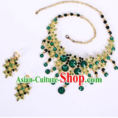 Traditional Handmade Chinese Ancient Classical Hair Accessories Frontlet, Bride Wedding Hair Sticks and Earrings, Chinese Crystal Necklace and Earrings Complete Set for Women