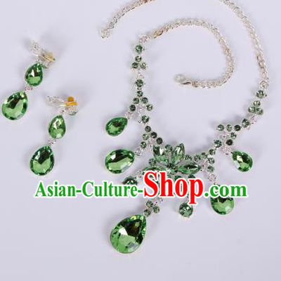 Traditional Handmade Chinese Ancient Classical Hair Accessories Frontlet, Bride Wedding Hair Sticks and Earrings, Chinese Crystal Necklace and Earrings Complete Set for Women