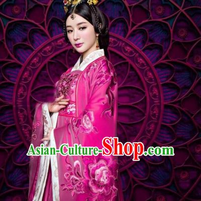 Traditional Ancient Chinese Imperial Emperess Costume, Chinese Tang Dynasty Wedding Dress, Cosplay Chinese Peri Imperial Princess Tailing Clothing Embroidered Hanfu Dress for Women