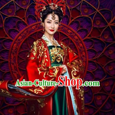 Traditional Ancient Chinese Imperial Emperess Costume, Chinese Tang Dynasty Wedding Dress, Cosplay Chinese Peri Imperial Princess Tailing Clothing Embroidered Hanfu Dress for Women