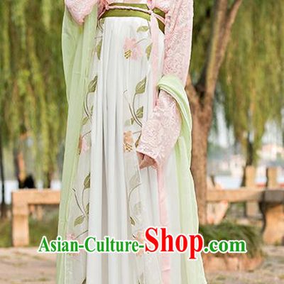 Traditional Ancient Chinese Imperial Princess Costume, Chinese Tang Dynasty Dance Dress, Cosplay Chinese Peri Imperial Princess Clothing Embroidered Hanfu Dress for Women