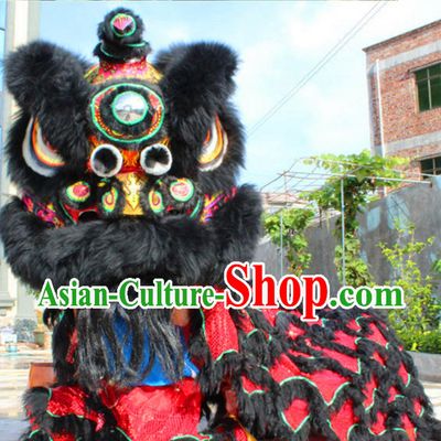 Folk Art Black Red Chinese Southern Lion Dance Costumes Complete Set