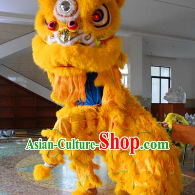 Yellow Folk Art NEW 100_ Natural Wool Chinese Lion Dance Costumes Complete Set