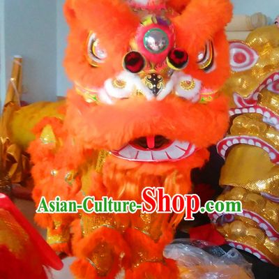Simple Orange NEW 100_ Natural Wool Chinese Lion Dance Costumes Complete Set
