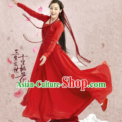 Traditional Ancient Chinese Imperial Princess Wedding Costume, Chinese Han Dynasty Princess Red Dress, Cosplay Teleplay Ten great III of peach blossom Role Feng jiu Chinese Peri Embroidered Hanfu Clothing for Women