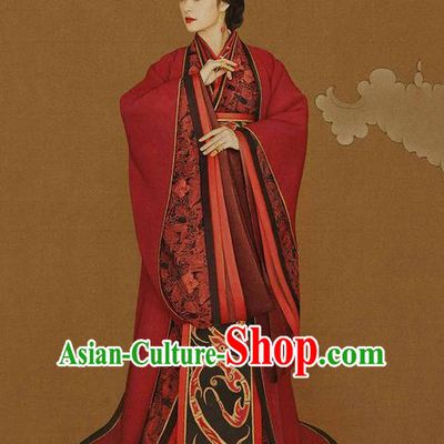 Traditional Ancient Chinese Imperial Emperess Costume Complete Set, Chinese Han Dynasty Emperess Dowager Wedding Dress, Cosplay Chinese Imperial Princess Embroidered Clothing for Women