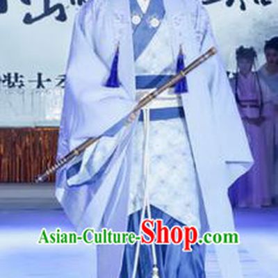 Traditional Ancient Chinese Male Costume, Chinese Han Dynasty Student Dress, Chinese Swordsman Embroidered Clothing for Men