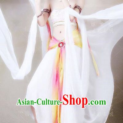 Traditional Ancient Chinese Dunhuang Flying Fairy Costume, Chinese Tang Dynasty Dance Ribbon Dress, Cosplay Chinese Peri Imperial Empress Tailing Black Embroidered Clothing for Women