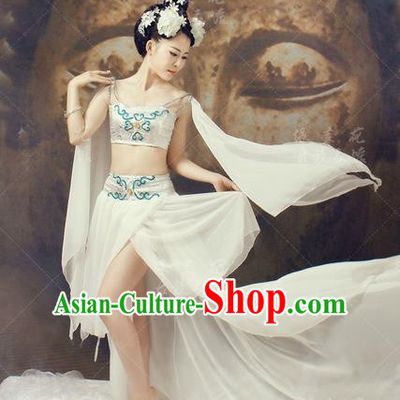 Traditional Ancient Chinese Dunhuang Flying Fairy Costume, Chinese Tang Dynasty Dance Ribbon Dress, Cosplay Chinese Peri Imperial Empress Tailing Black Embroidered Clothing for Women