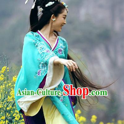 Traditional Ancient Chinese Imperial Emperess Costume, Chinese Han Dynasty Young Lady Dress, Cosplay Chinese Princess Embroidered Clothing Blue Hanfu Costume for Women
