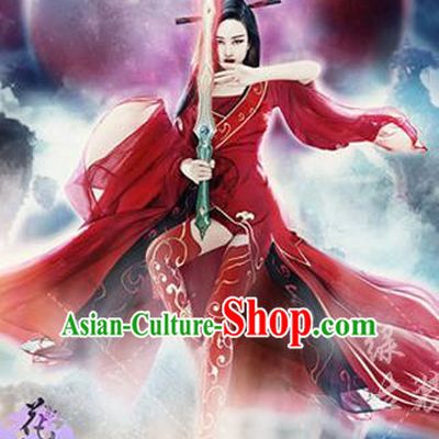 Traditional Ancient Chinese Imperial Emperess Costume, Chinese Tang Dynasty Red Dress, Cosplay Game Characters Chinese Peri Imperial Princess Embroidered Clothing for Women