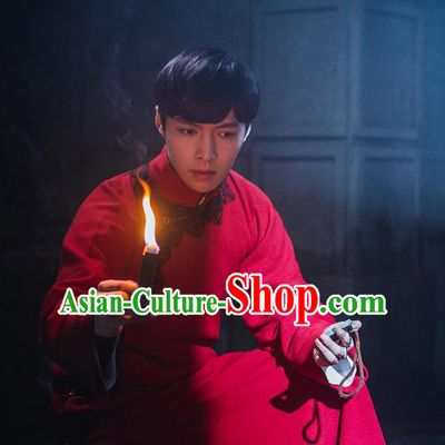 Traditional Ancient Chinese Republic of China Red Gown Robes Qing Dynasty Minguo Costumes for Men