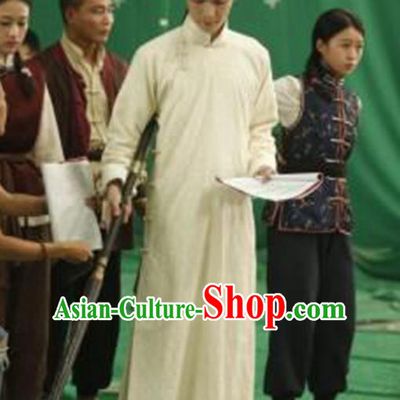 Traditional Ancient Chinese Republic of China Red Gown Crosstalk Robes Qing Dynasty Minguo Costumes for Men
