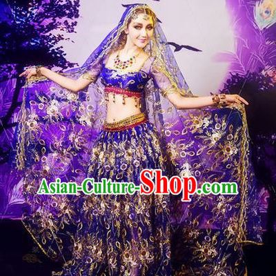 Traditional Ancient Indian Palace Sari Classic Dance Costumes, Indian Young Lady Belly Dance Dress for Women