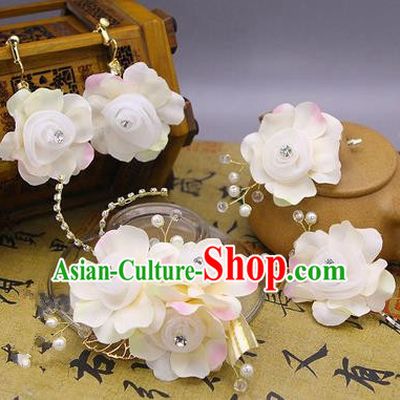 Traditional Handmade Chinese Ancient Classical Hair Accessories Pink Flowers Hairpin, Hair Sticks Hair Claws, Hair Fascinators Hairpins for Women