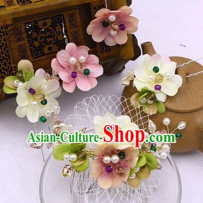 Traditional Handmade Chinese Ancient Classical Hair Accessories Pink Flowers Hairpin, Hair Claws, Hair Fascinators Hairpins for Women