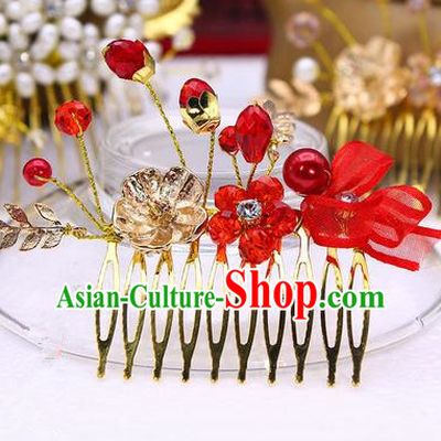 Traditional Handmade Chinese Ancient Classical Hair Accessories Red Flowers Hairpin, Hair Claws Hair Comb for Women