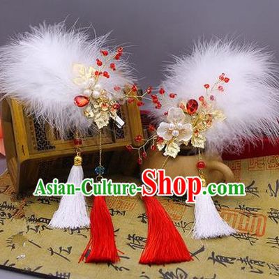 Traditional Handmade Chinese Ancient Classical Hair Accessories Red Feather Tassels Hairpin, Hair Claws Hair Comb for Women