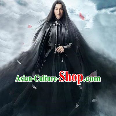 Traditional Ancient Chinese Swordsman Black Costumes for Men
