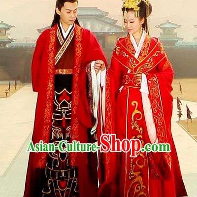 Traditional Ancient Chinese Imperial Emperess and Emperor Costume Complete Set, Chinese Han Dynasty Wedding Dress, Cosplay Chinese Imperial Embroidered Clothing for Women for Men
