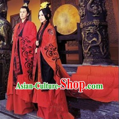 Traditional Ancient Chinese Imperial Emperess and Emperor Costume Complete Set, Chinese Han Dynasty Wedding Dress, Cosplay Chinese Imperial Embroidered Tailing Clothing for Women for Men