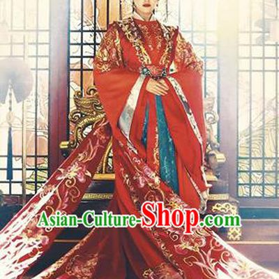 Traditional Ancient Chinese Imperial Emperess Costume Complete Set, Chinese Han Dynasty Bride Wedding Dress, Cosplay Chinese Imperial Emperess Tailing Embroidered Clothing for Women