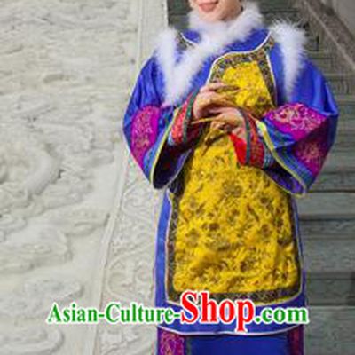 Traditional Ancient Chinese Imperial Consort Costume, Chinese Qing Dynasty Manchu Palace Lady Dress, Cosplay Chinese Manchu Minority Imperial Consort Clothing for Women