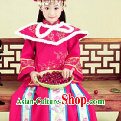 Traditional Ancient Chinese Imperial Princess Costume, Chinese Qing Dynasty Manchu Children Dress, Cosplay Chinese Manchu Minority Imperial Princess Clothing for Kids