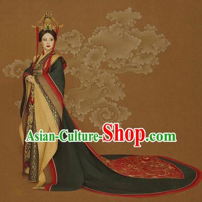 Traditional Ancient Chinese Imperial Queen Mother Costume, Chinese Han Dynasty Imperial Empress Dowager Dress, Cosplay Chinese Empress Dowager Tailing Clothing Hanfu for Women