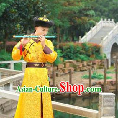 Traditional Ancient Chinese Qing Dynasty Imperial Prince Robes, Qing Dynasty Manchu Imperial Emperor Dragon Yellow Costumes for Men