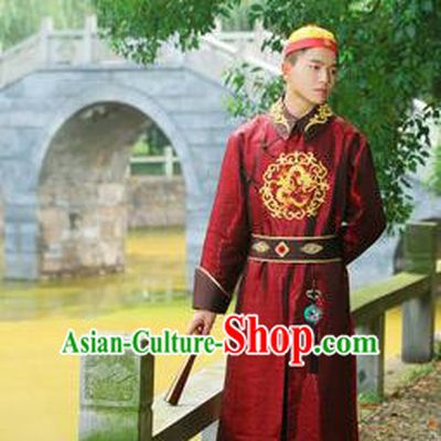 Traditional Ancient Chinese Qing Dynasty Imperial Prince Robes, Manchu Imperial Emperor Dragon Costumes for Men
