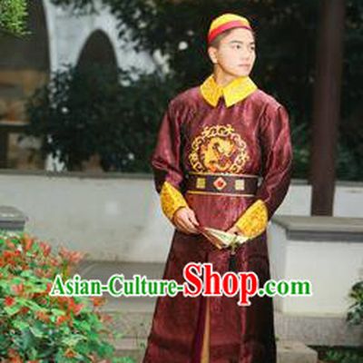 Traditional Ancient Chinese Qing Dynasty Imperial Prince Robes, Manchu Imperial Emperor Embroidered Dragon Costumes for Men