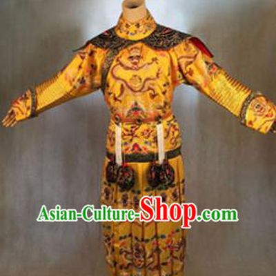 Traditional Ancient Chinese Imperial Emperor Costume, Chinese Qing Dynasty Manchu Dress, Cosplay Chinese Manchu Minority Majesty Embroidered Dragon Clothing for Men