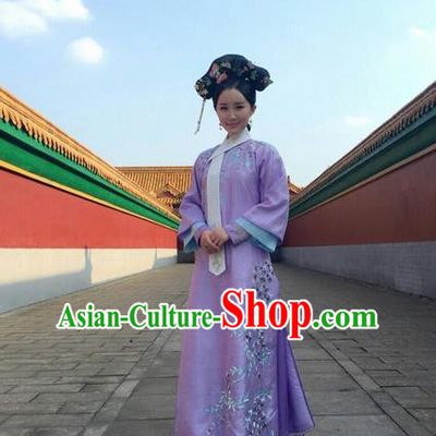 Traditional Ancient Chinese Imperial Princess Costume, Chinese Qing Dynasty Manchu Palace Lady Dress, Cosplay Chinese Manchu Minority Princess Embroidered Clothing for Women