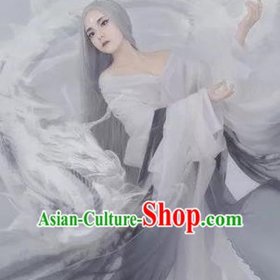 Traditional Ancient Chinese Dunhuang Flying Fairy Costume, Chinese Han Dynasty Long Ribbon Dance Dress, Cosplay Chinese Peri Imperial Empress Tailing Black Embroidered Clothing for Women