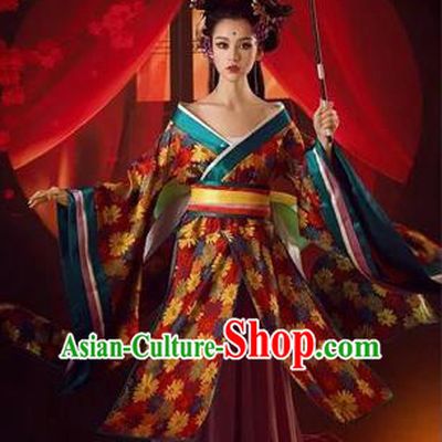 Traditional Ancient Chinese Imperial Emperess Costume, Chinese Tang Dynasty Kimono Dress, Cosplay Lady Yang Chinese Imperial Consort Clothing for Women