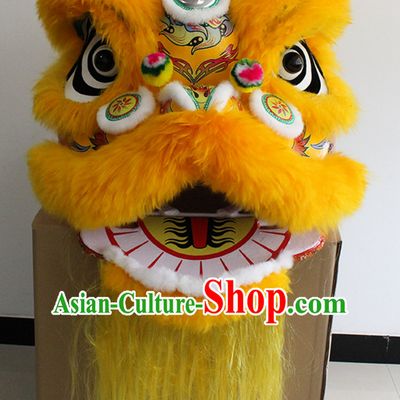 Yellow New 100_ Long Wool Lion Dance Costume Complete Set