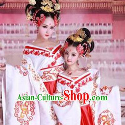 Traditional Ancient Chinese Imperial Emperess Mother and Daughter Outfit Costume Complete Set, Chinese Tang Dynasty Parent-Child Woman Dress, Cosplay Chinese Family Portrait Clothing Hanfu for Women for Children