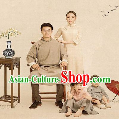 Traditional Ancient Chinese Family Costume Complete Set, Chinese Republic of China Parent-Child Dress, Cosplay Chinese Family Portrait Clothing Hanfu for Women for Men for Children