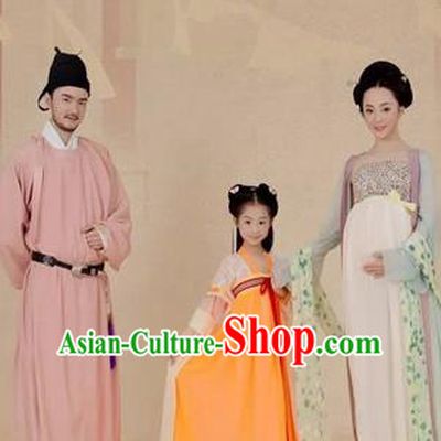 Traditional Ancient Chinese Family Costume Complete Set, Chinese Tang Dynasty Parent-Child Pregnant Woman Dress, Cosplay Chinese Family Portrait Clothing Hanfu for Women for Men for Children