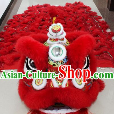 Lucky Red New 100_ Long Wool Lion Dance Costume Complete Set