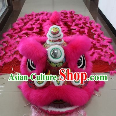 Pink New 100_ Long Wool Lion Dancing Costume Complete Set
