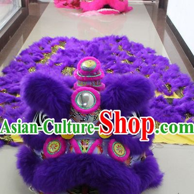 Purple New 100_ Long Wool Lion Dancing Costume Complete Set
