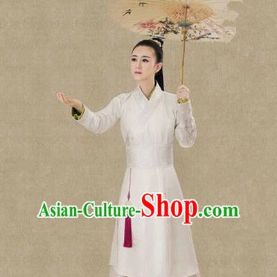 Traditional Ancient Chinese Female Costume, Chinese Tang Dynasty Swordswoman White Dress, Cosplay Chinese Chivalrous Swordsman Clothing for Women