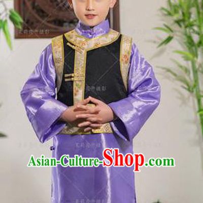 Traditional Ancient Chinese Imperial Prince Costume, Chinese Qing Dynasty Children Dance Dress, Cosplay Chinese Prince Clothing Hanfu for Kids